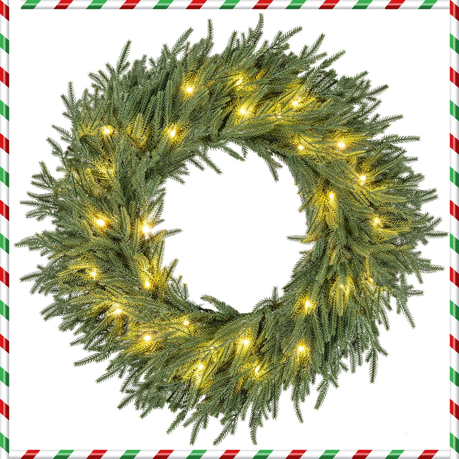 24 Inch Pre-lit Christmas Wreath DirectDeals with 108 branch tips and 35 warm white LED lights on Tampa Home & Garden Store