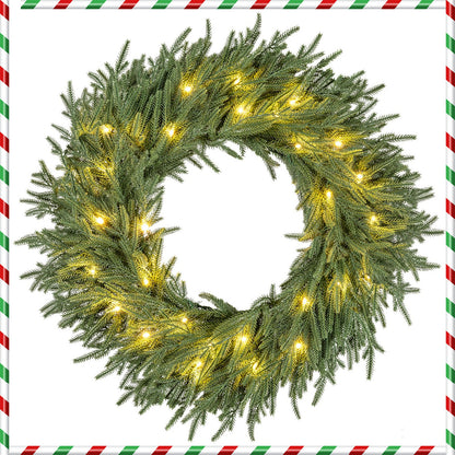 24 Inch Pre-lit Christmas Wreath DirectDeals with 108 branch tips and 35 warm white LED lights on Tampa Home & Garden Store