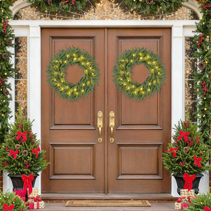 Two 24 inch DirectDeals pre-lit wreaths with 108 tips and 35 warm white LEDs for front door on Tampa Home & Garden Store