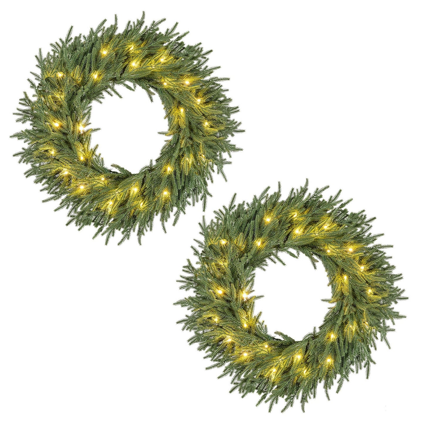 24-inch pre-lit wreath with 108 branch tips and 35 warm white LEDs on wall/window on Tampa Home & Garden Store