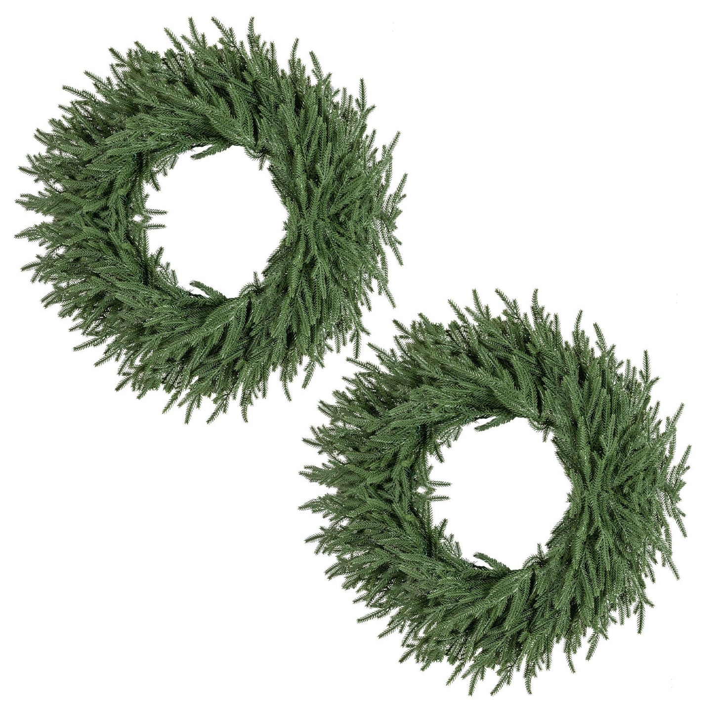 24 inch wreath made of green pine branches with dense needles on Tampa Home & Garden Store