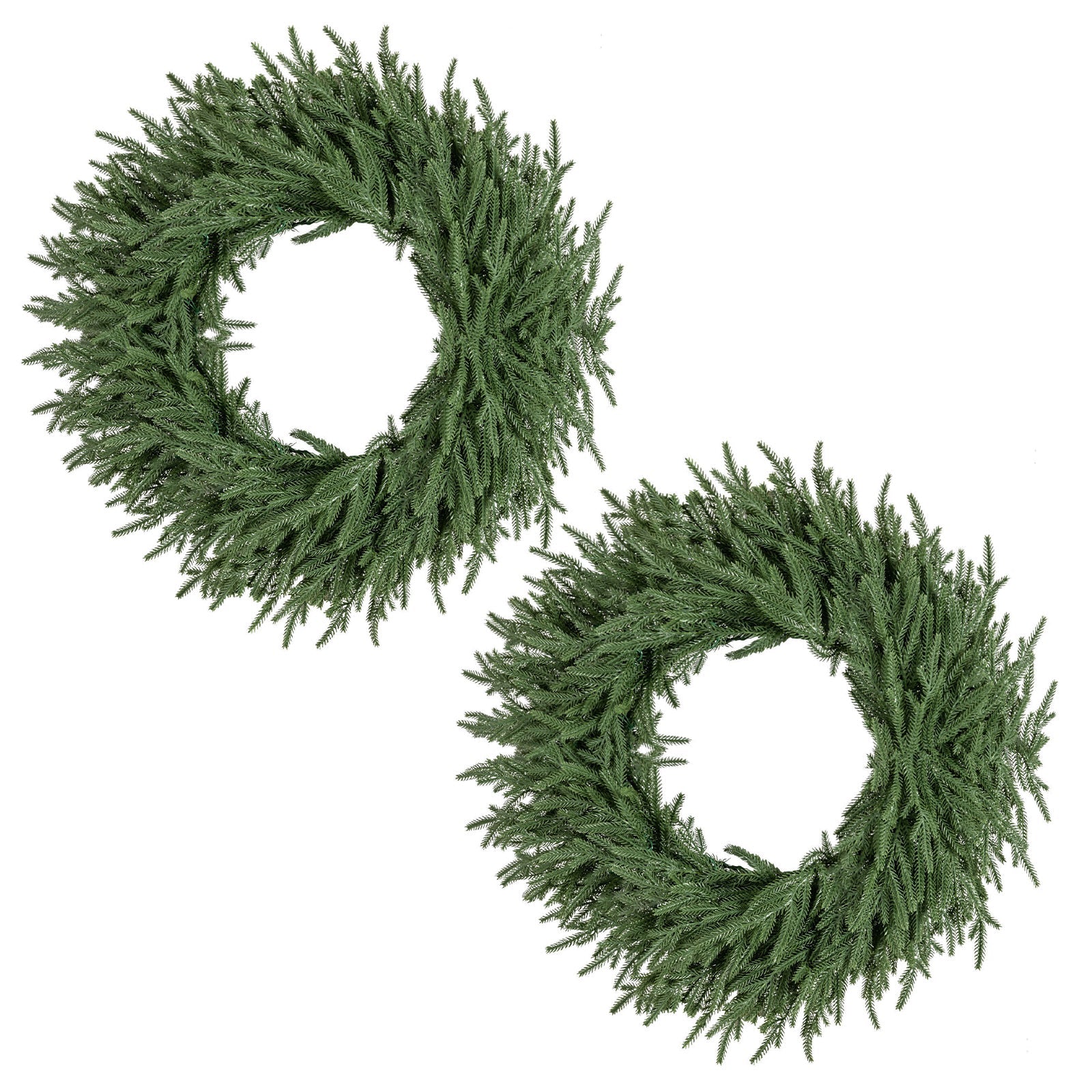 24 inch wreath made of green pine branches with dense needles on Tampa Home & Garden Store