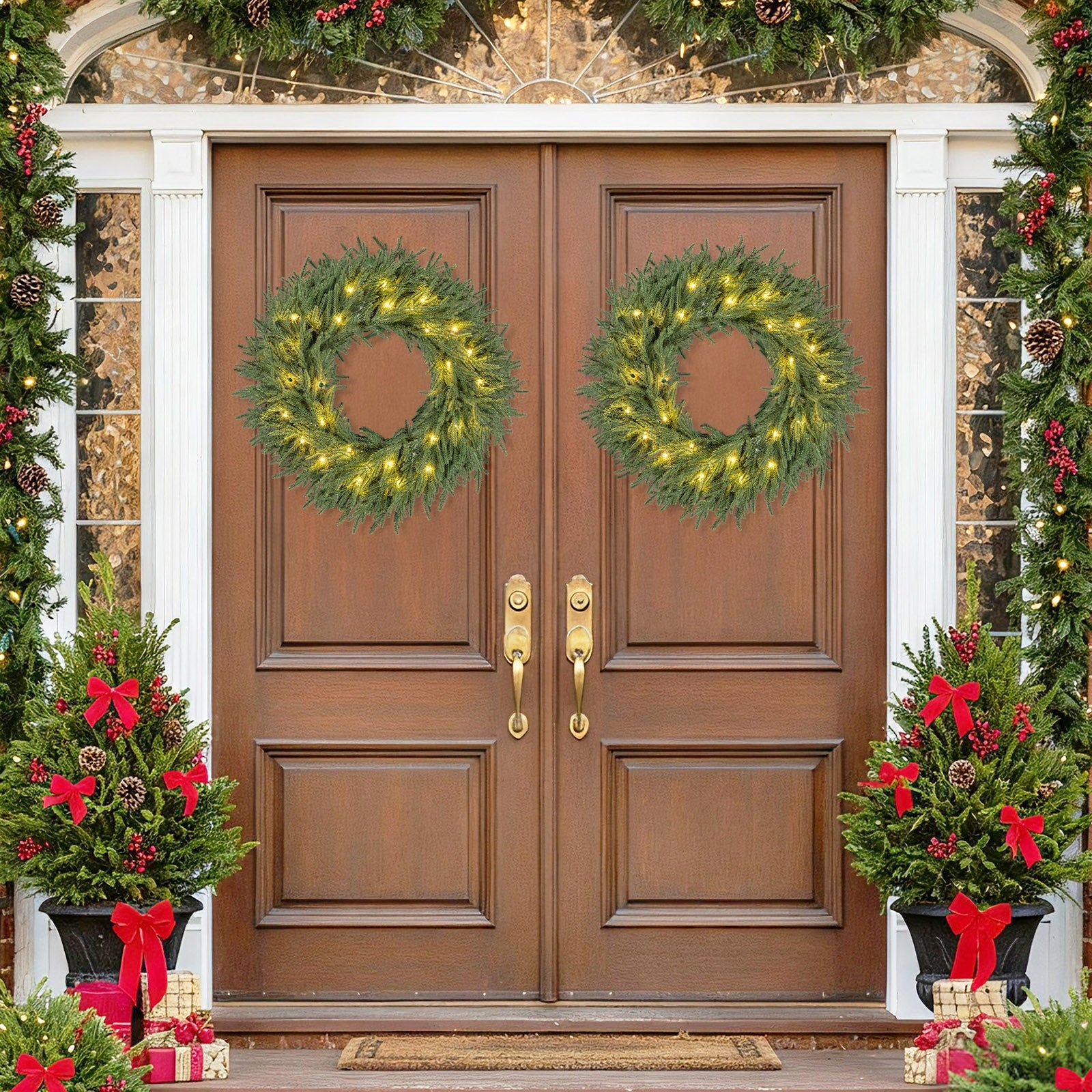 24 Inch Pre-lit Christmas Wreath by DirectDeals, 35 warm LEDs, 108 tips, 2 on double doors on Tampa Home & Garden Store