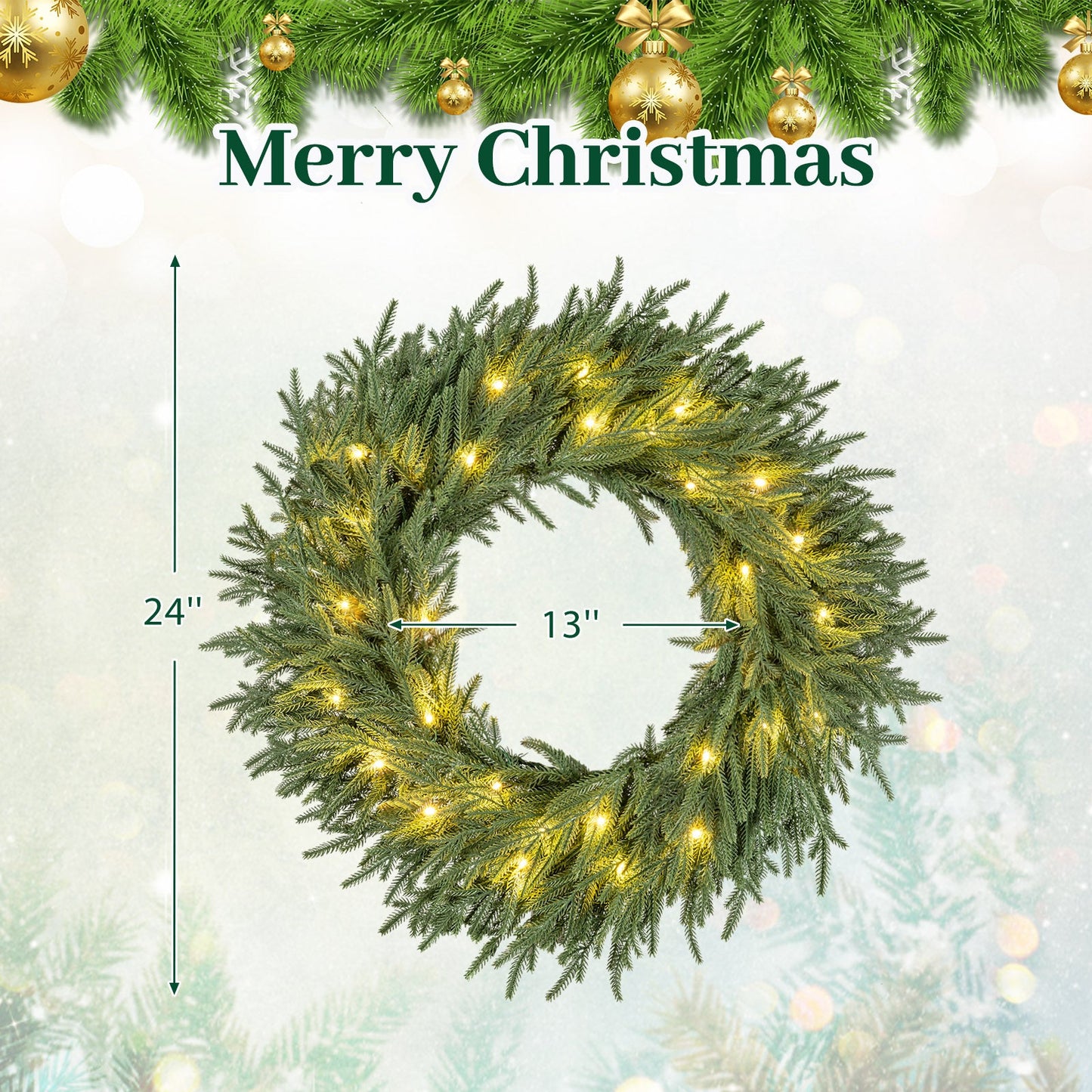 DirectDeals 24 Inch Pre-lit Christmas Wreath with 108-tip branches and 35 warm white LEDs on Tampa Home & Garden Store