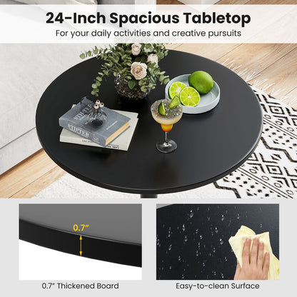 24 Inch Modern Round Cocktail Table with Metal Base and MDF Top-Set of 2