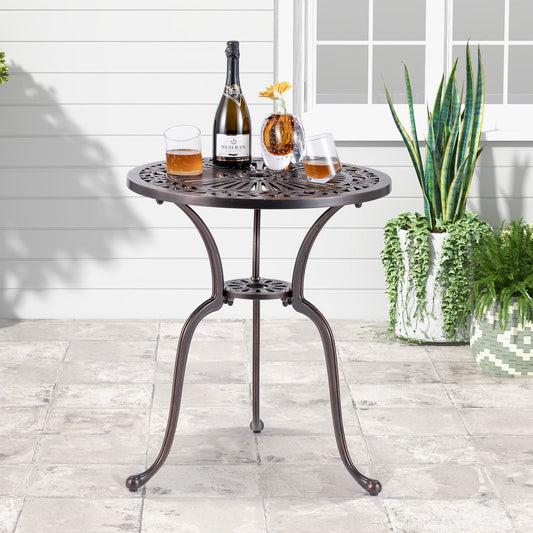 24 Inch Round Cast Aluminum Table Patio Dining Bistro Table with 2 Inch Umbrella Hole-Copper - Tampa Home & Garden Store