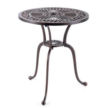 Mesa redonda de bistró de 24 pulgadas de aluminio fundido para patio con orificio para sombrilla de 2 pulgadas - Cobre