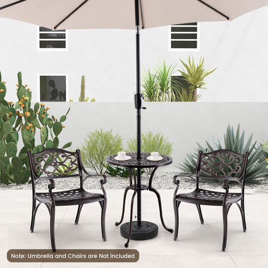 24 Inch Round Cast Aluminum Table Patio Dining Bistro Table with 2 Inch Umbrella Hole-Copper - Tampa Home & Garden Store