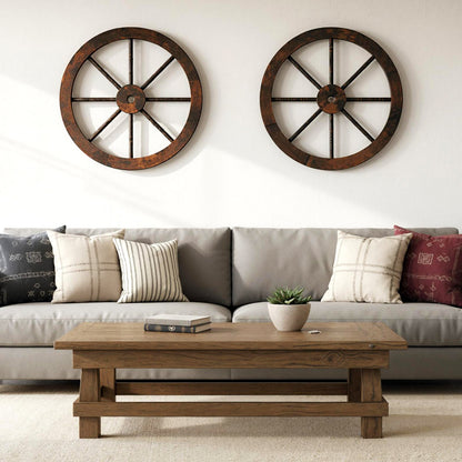 24 Inch Set of 4 Decorative Wooden Wagon Wheel Carbonized Solid Fir Wood