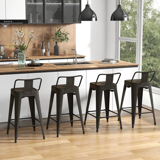 24 Inch cafe side chairs 4-pack in dark metal with rubber feet and backrests on Tampa Home & Garden Store