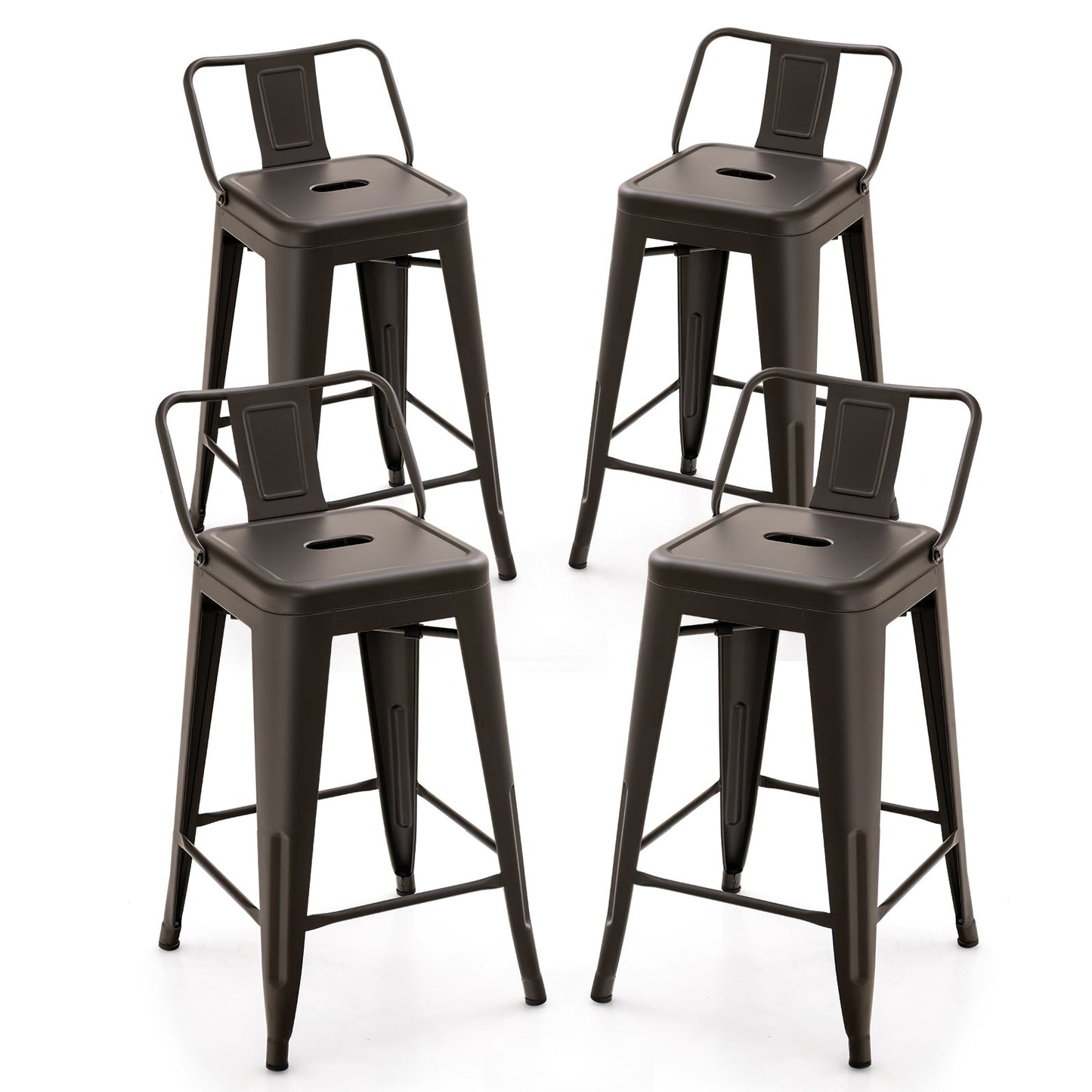 Juego de 4 sillas auxiliares de café de 24 pulgadas con patas de goma y respaldos extraíbles - Bronce/gris oscuro