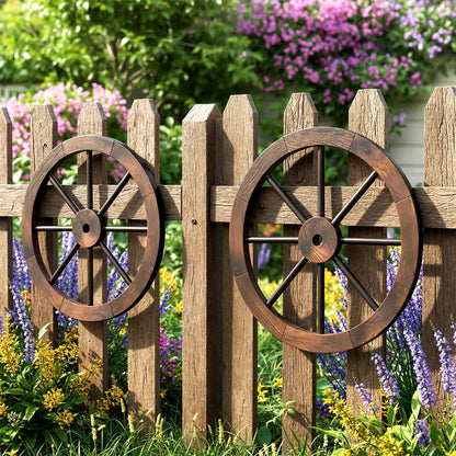 24 Inch Set of 4 Decorative Wooden Wagon Wheel Carbonized Solid Fir Wood
