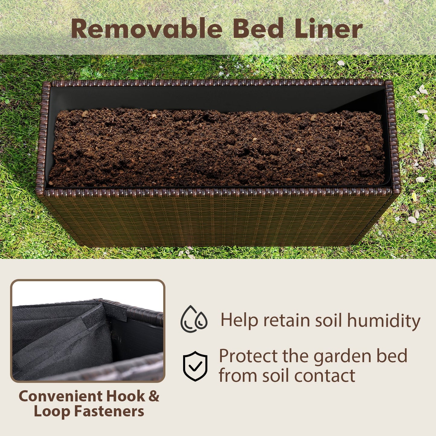 24-Inch tall raised garden bed planter in PE rattan wicker with liner DirectDeals on Tampa Home & Garden Store