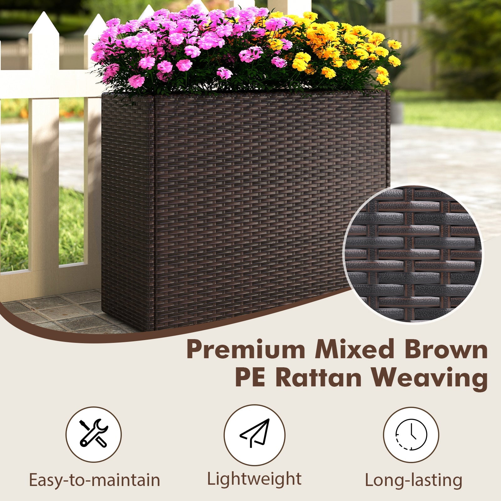 24 Inch tall PE rattan planter with liner in dark brown wicker by DirectDeals on Tampa Home & Garden Store