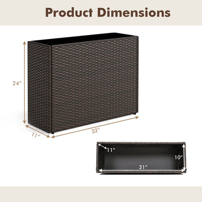 Raised garden bed planter DirectDeals brown PE rattan wicker with liner, 24in tall, 32in long on Tampa Home & Garden Store