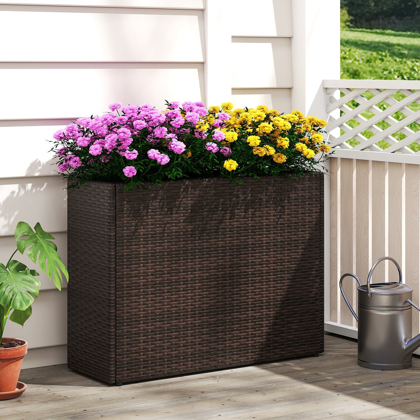 24 Inch Tall Raised Garden Bed All-Weather PE Rattan Wicker Planter with Liner dark brown on Tampa Home & Garden Store