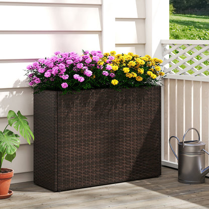 24 Inch Tall Raised Garden Bed All-Weather PE Rattan Wicker Planter with Liner dark brown on Tampa Home & Garden Store