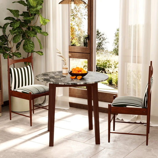 35 Inch Round Dining Table with marble veneer top and dark wooden legs DirectDeals on Tampa Home & Garden Store