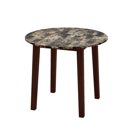 35 Inch Round Dining Table with Rubber Wood Legs and Marble-textured Veneer Tabletop-Brown