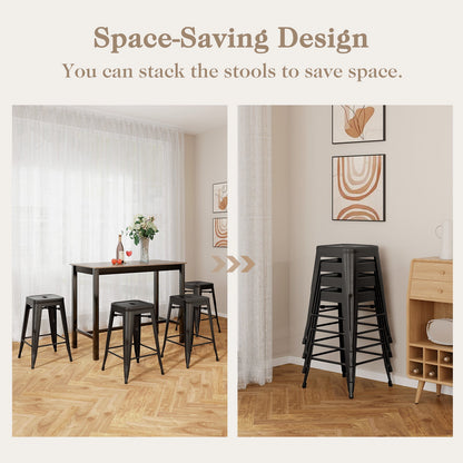 24 Inch Set of 4 Tolix Style Counter Height Barstool Stackable Chair-Black