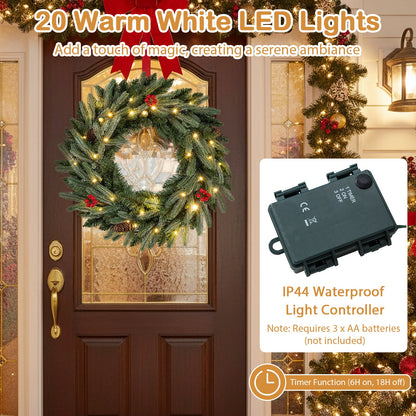 24-inch DirectDeals pre-lit wreath with 90 frosted branch tips on door, warm white LEDs on Tampa Home & Garden Store