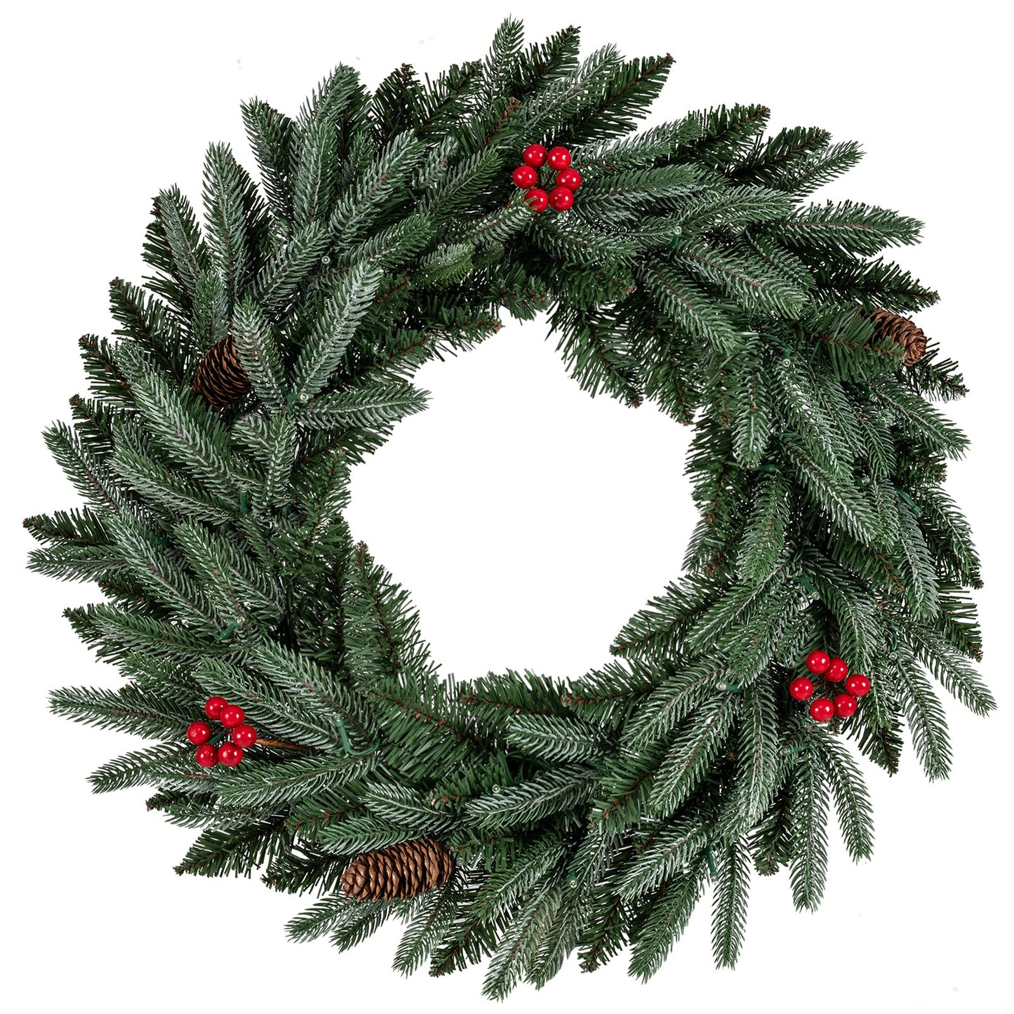 24 inch pre-lit Christmas wreaths set of 2 with frosted tips and red berries for front door on Tampa Home & Garden Store
