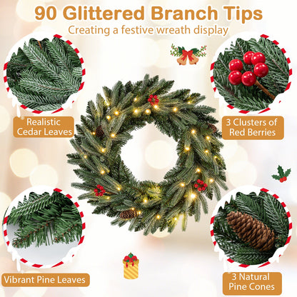 24 in pre-lit wreaths set of 2 for front door with 90 frosted branch tips red berries DirectDeals on Tampa Home & Garden Store