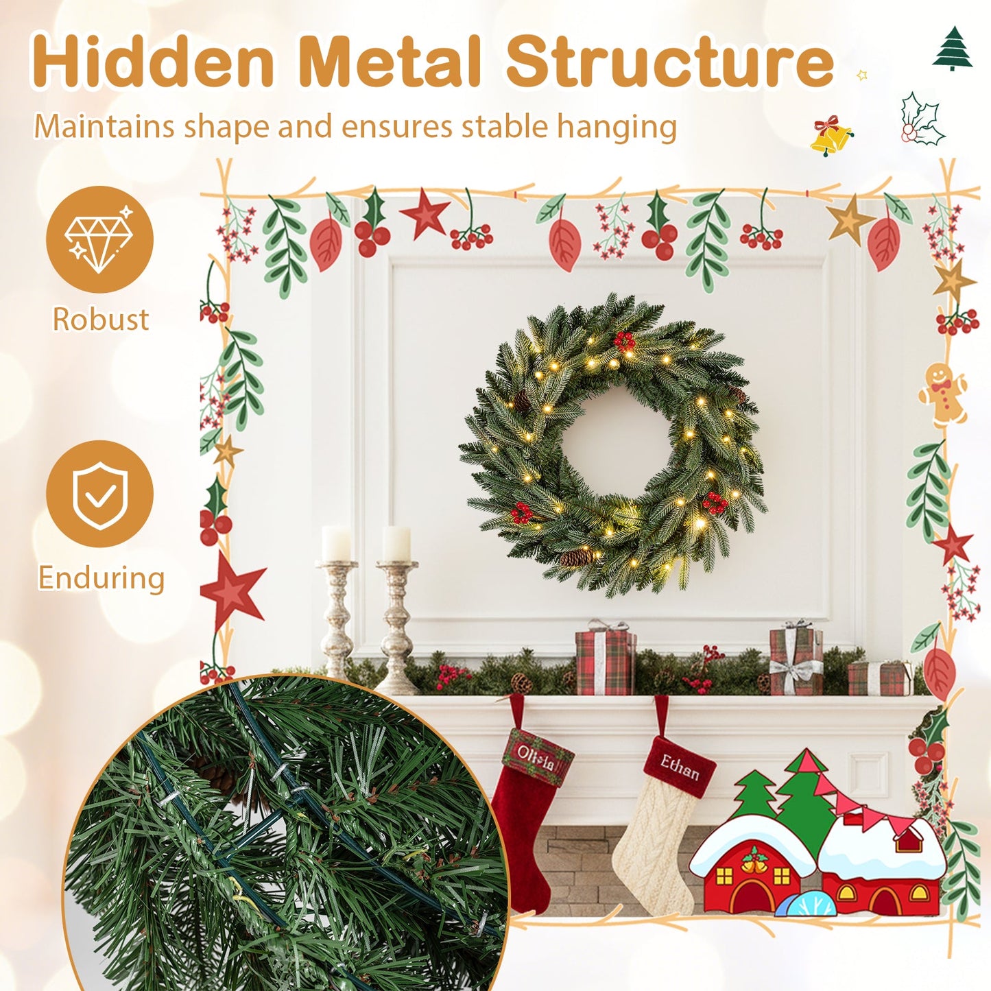 24in pre-lit Christmas wreaths set of 2 with 90 frosted tips for front door DirectDeals on Tampa Home & Garden Store
