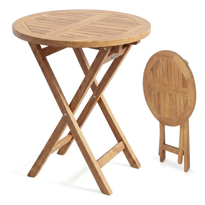 Round Teak Folding Bistro Table with Footrest