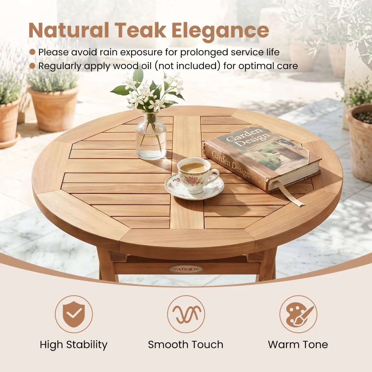 Round Teak Folding Bistro Table with Footrest
