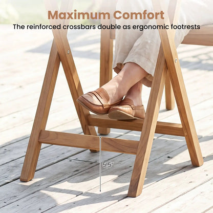 Round Teak Folding Bistro Table with Footrest