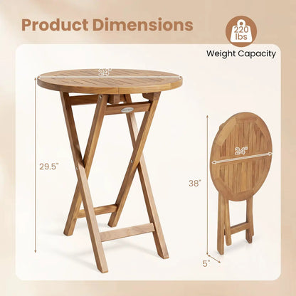 Round Teak Folding Bistro Table with Footrest