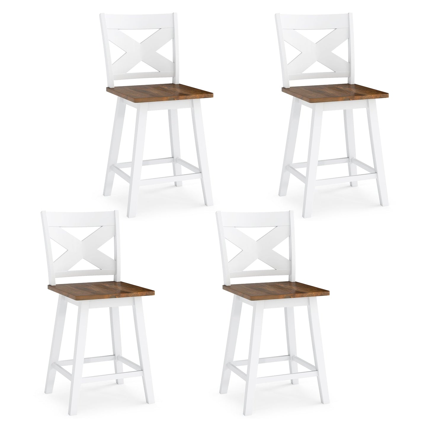 24" Rubberwood Swivel Barstools Set of 4 with Backrest and Large Seat - Tampa Home & Garden Store