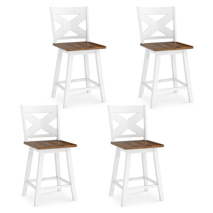 24" Rubberwood Swivel Barstools Set of 4 with Backrest and Large Seat - Tampa Home & Garden Store