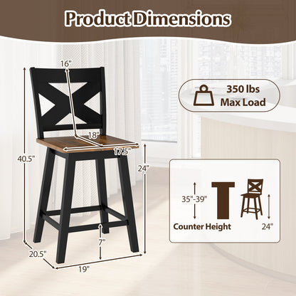 24" Rubberwood Swivel Barstools Set of 4 with Backrest and Large Seat - Tampa Home & Garden Store