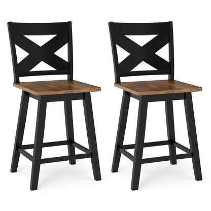 24" Rubberwood Swivel Barstools Set of 2 with Backrest and Large Seat