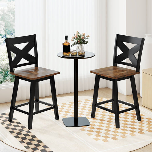 24" Rubberwood Swivel Barstools Set of 2 with Backrest and Large Seat - Tampa Home & Garden Store