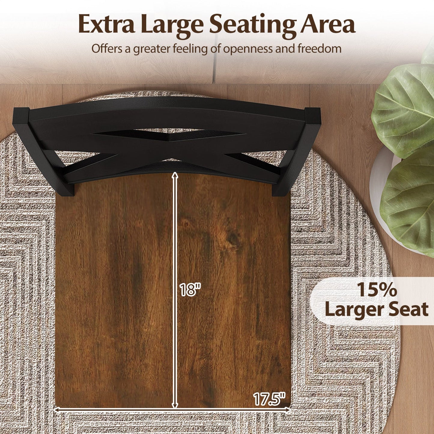 24" Rubberwood Swivel Barstools Set of 2 with Backrest and Large Seat