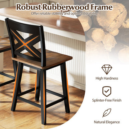 24" Rubberwood Swivel Barstools Set of 2 with Backrest and Large Seat