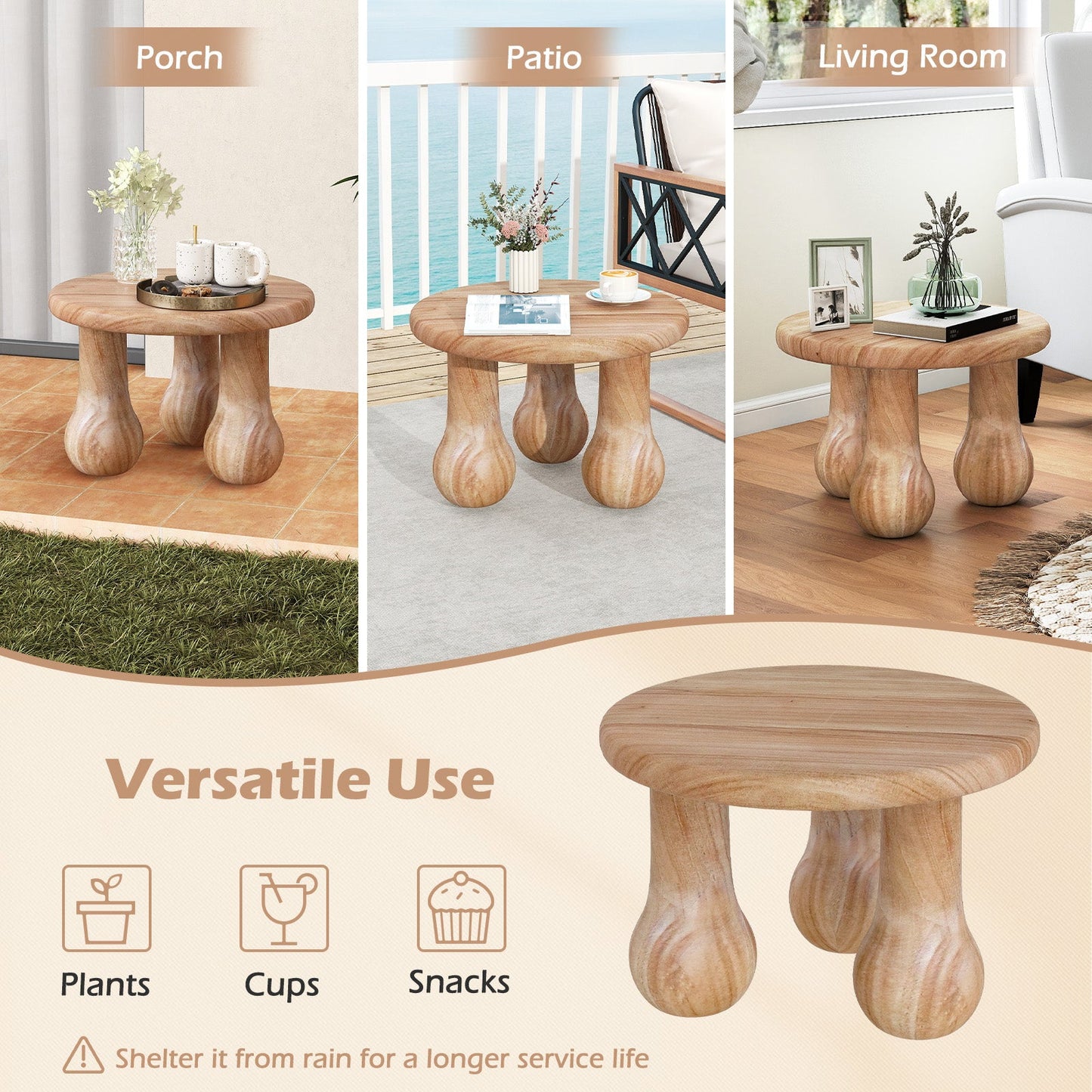 24" Small Solid Mahogany Wood Coffee Table with Thickened Top and Column Legs