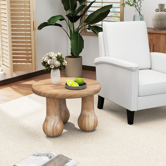 24" Small Solid Mahogany Wood Coffee Table with Thickened Top and Column Legs - Tampa Home & Garden Store