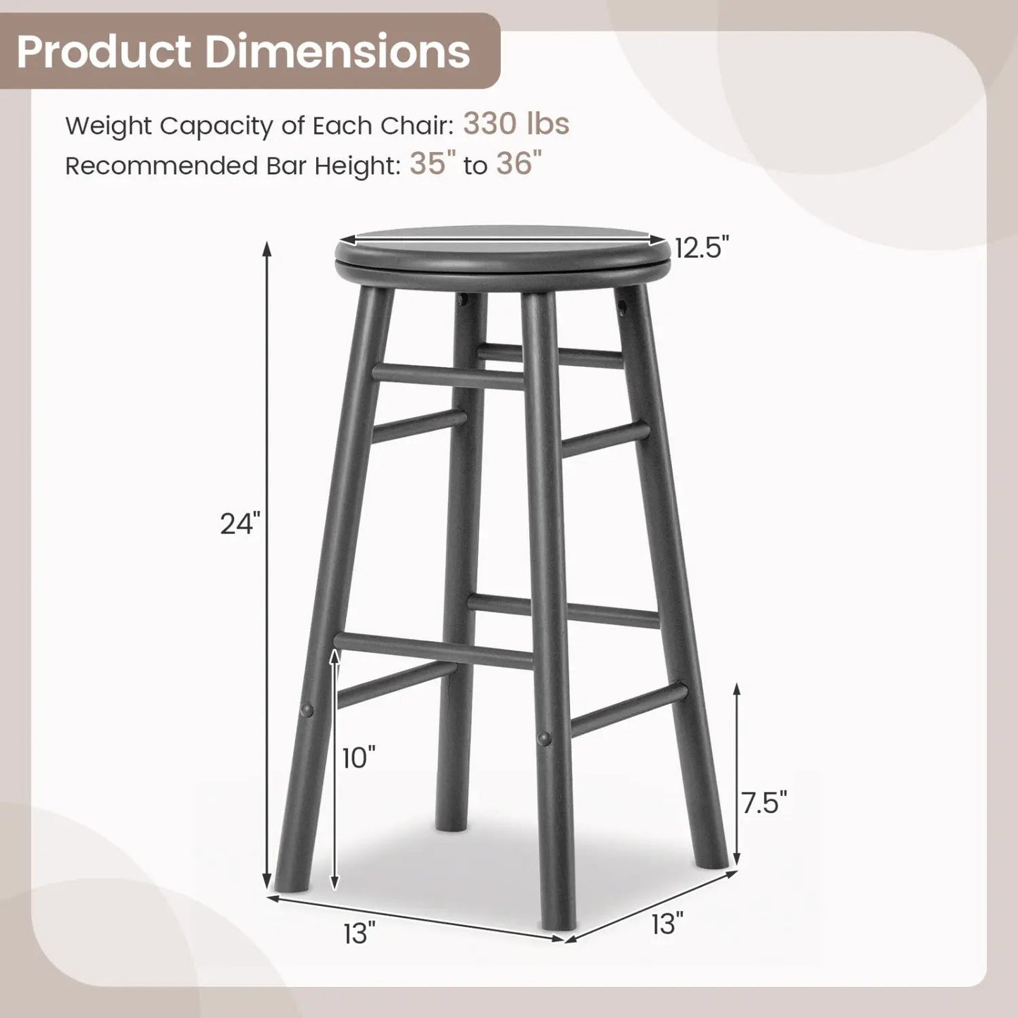 24 Inch Swivel Bar Stools Set of 2 with Footrests