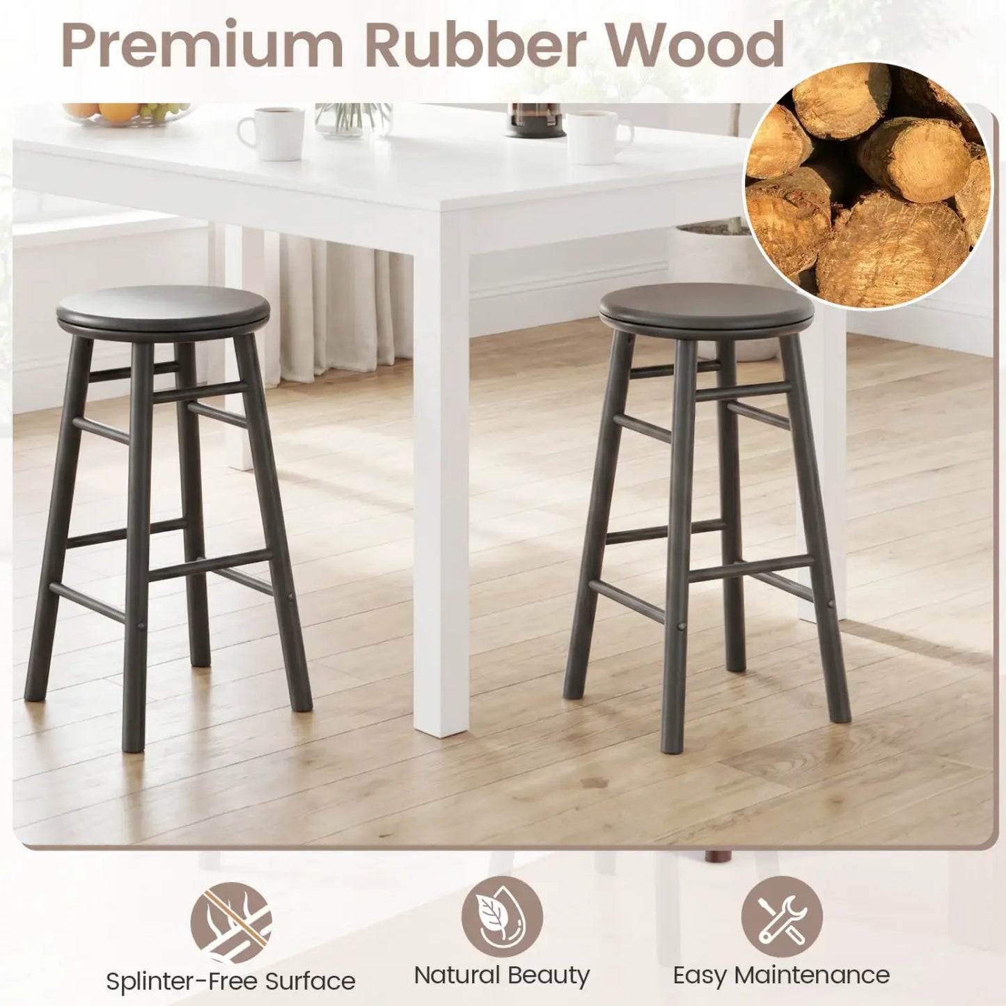 24 Inch Swivel Bar Stools Set of 2 with Footrests