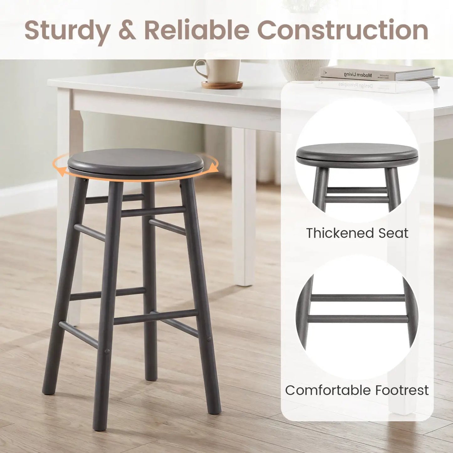 24 Inch Swivel Bar Stools Set of 2 with Footrests