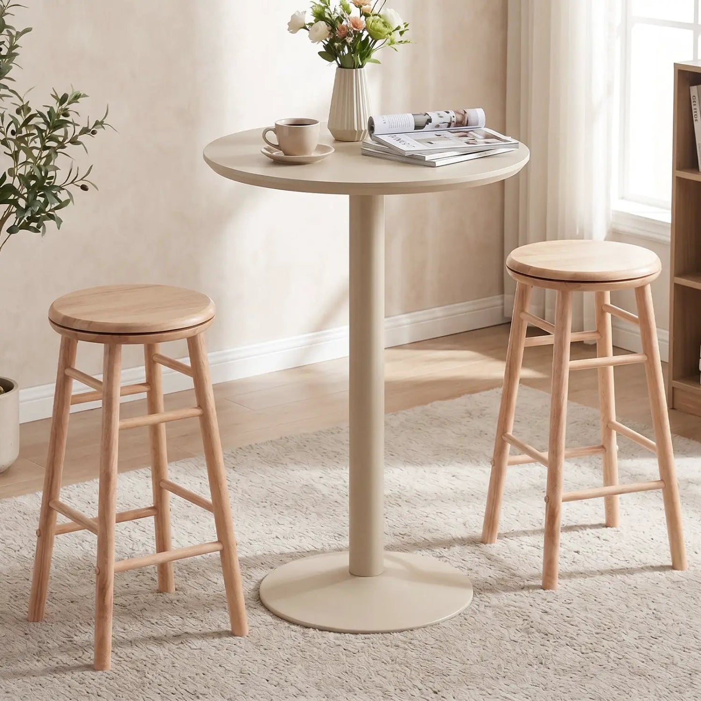 24 Inch Swivel Bar Stools Set of 2 with Footrests