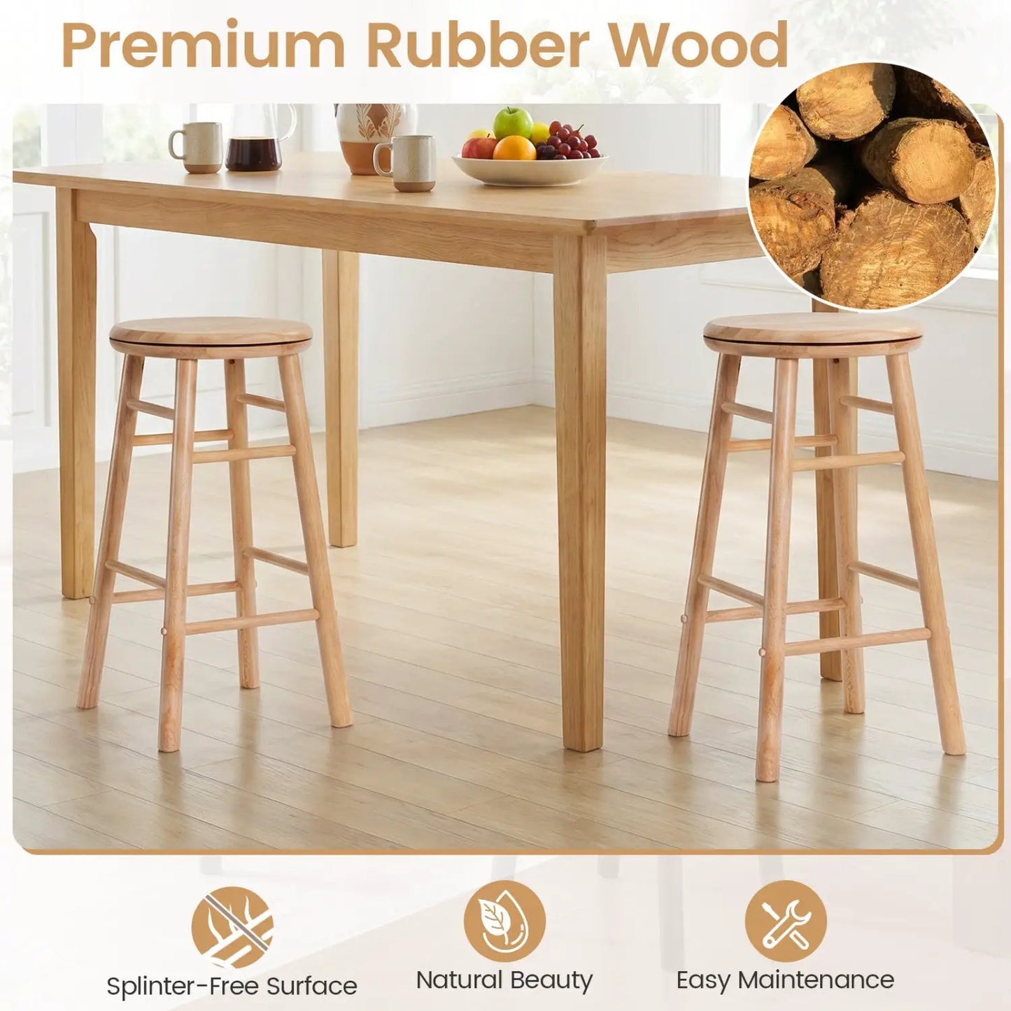 24 Inch Swivel Bar Stools Set of 2 with Footrests