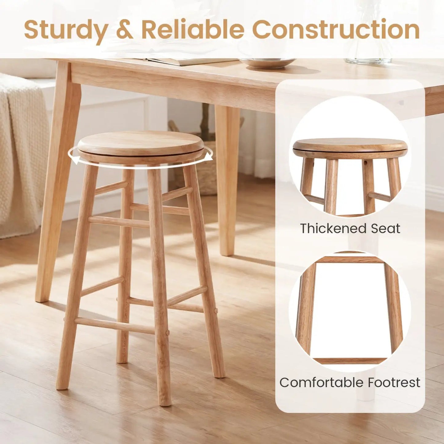 24 Inch Swivel Bar Stools Set of 2 with Footrests