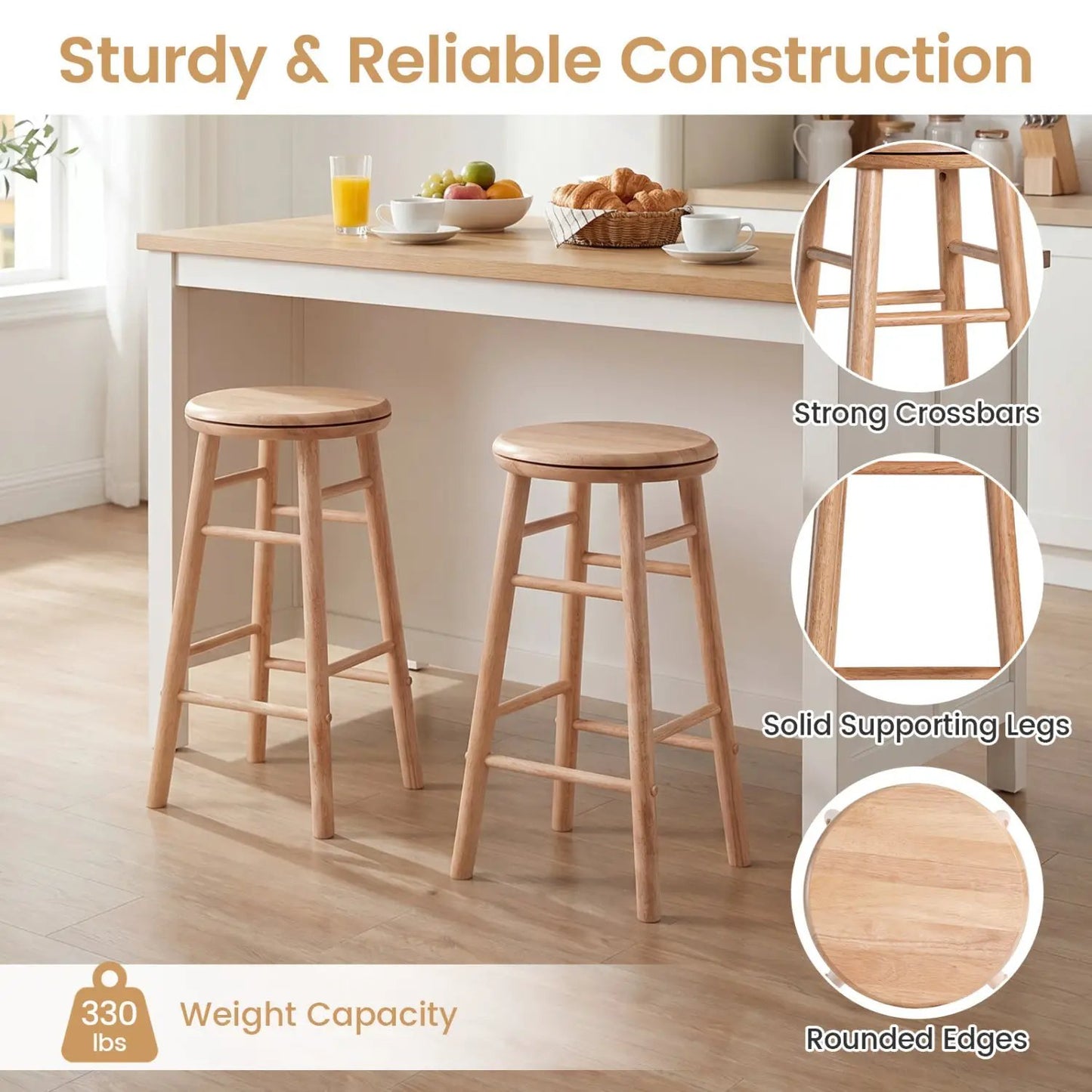 24 Inch Swivel Bar Stools Set of 2 with Footrests