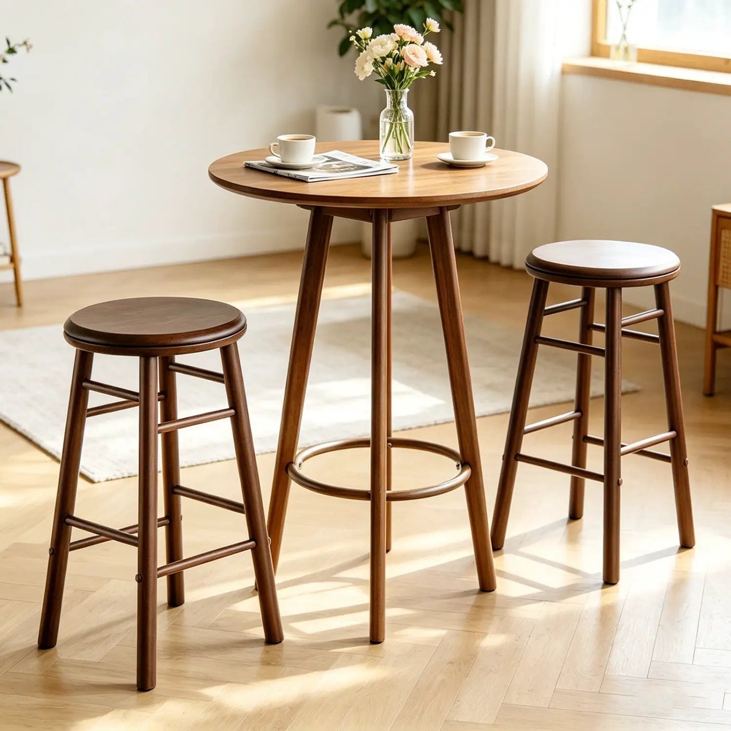 24 Inch Swivel Bar Stools Set of 2 with Footrests