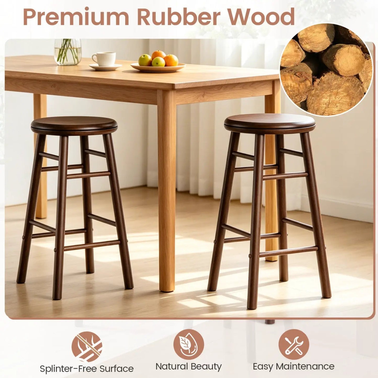 24 Inch Swivel Bar Stools Set of 2 with Footrests